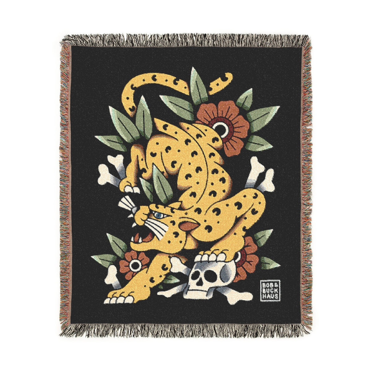LEOPARD TRADITIONAL TATTOO WOVEN TAPESTRY BLANKET